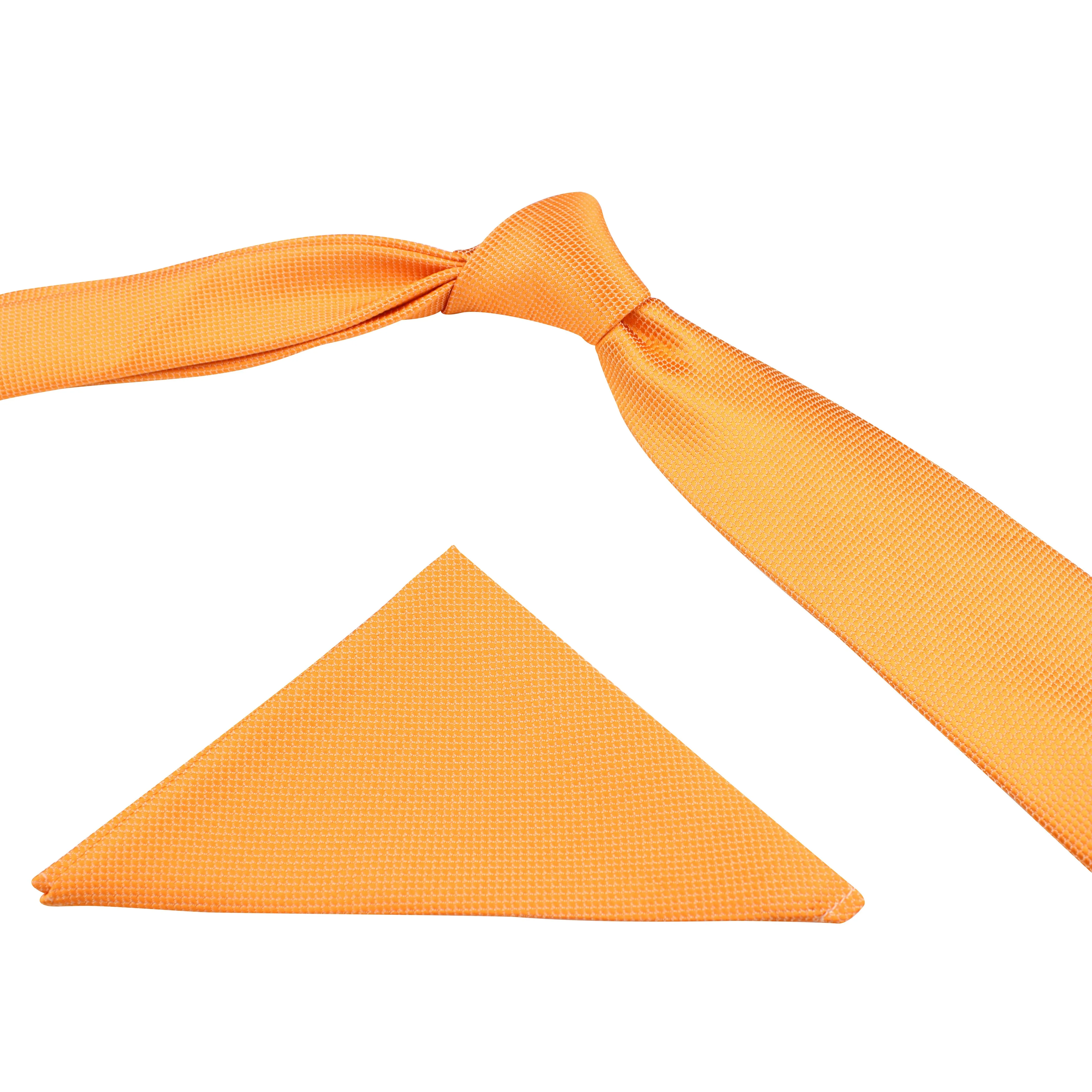 Kovove The Elegant Self Checkered Orange Necktie and Pocket Square Gift Box