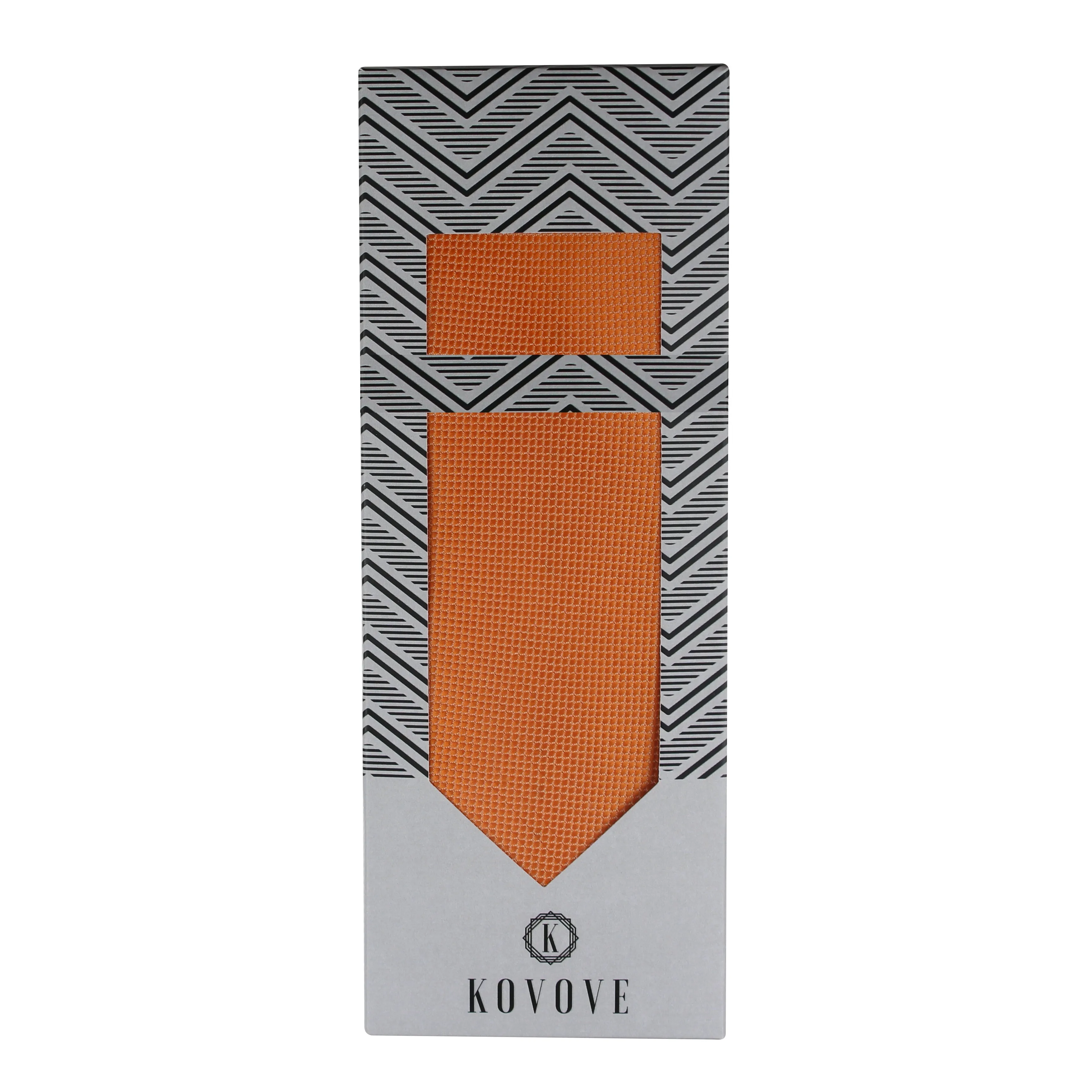 Kovove The Elegant Self Checkered Orange Necktie and Pocket Square Gift Box