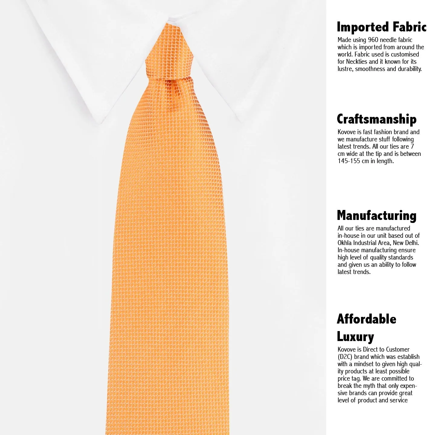 Kovove The Elegant Self Checkered Orange Necktie and Pocket Square Gift Box