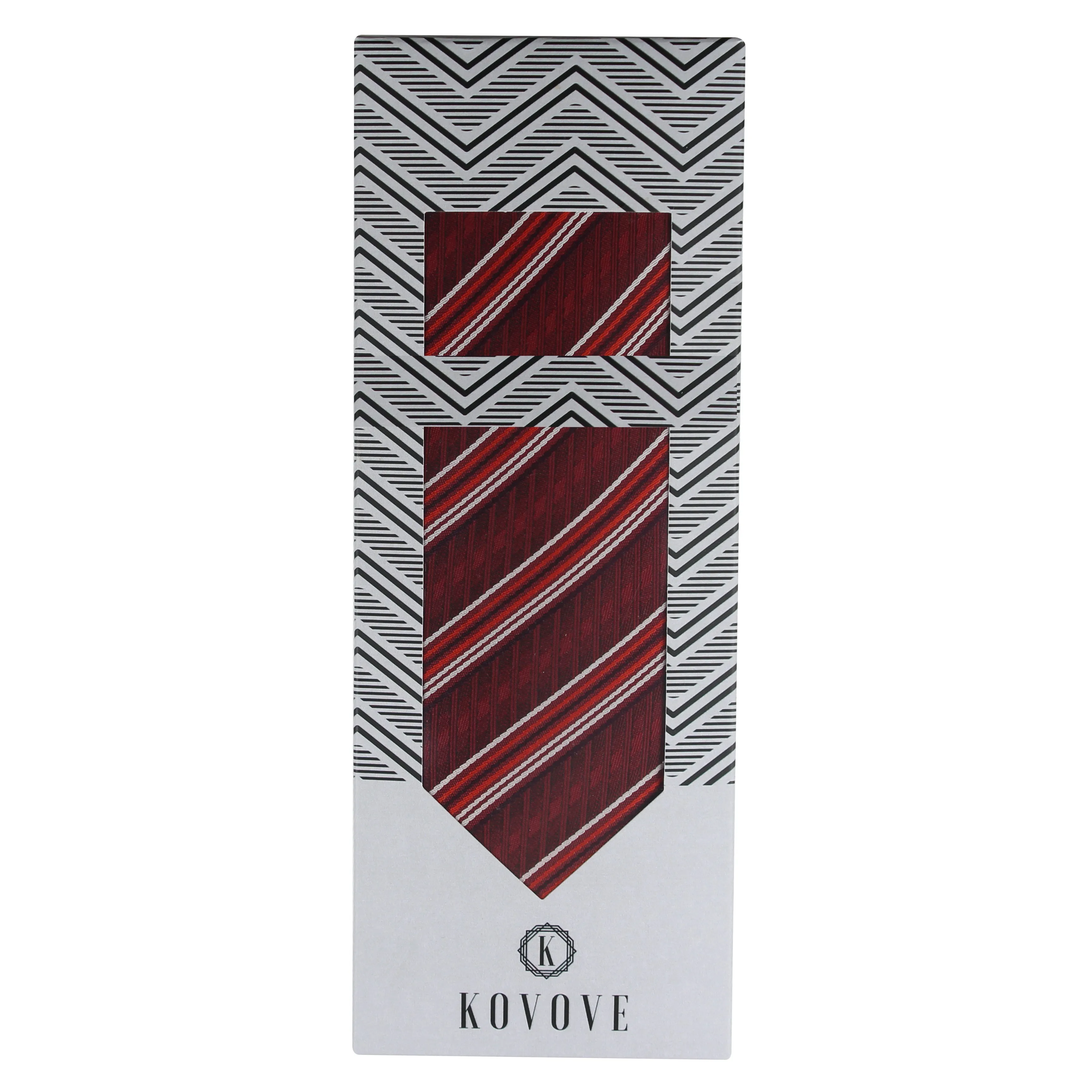 Kovove The Pleasing Striped Black Necktie and Pocket Square Gift Box