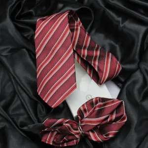 Kovove The Pleasing Striped Black Necktie and Pocket Square Gift Box
