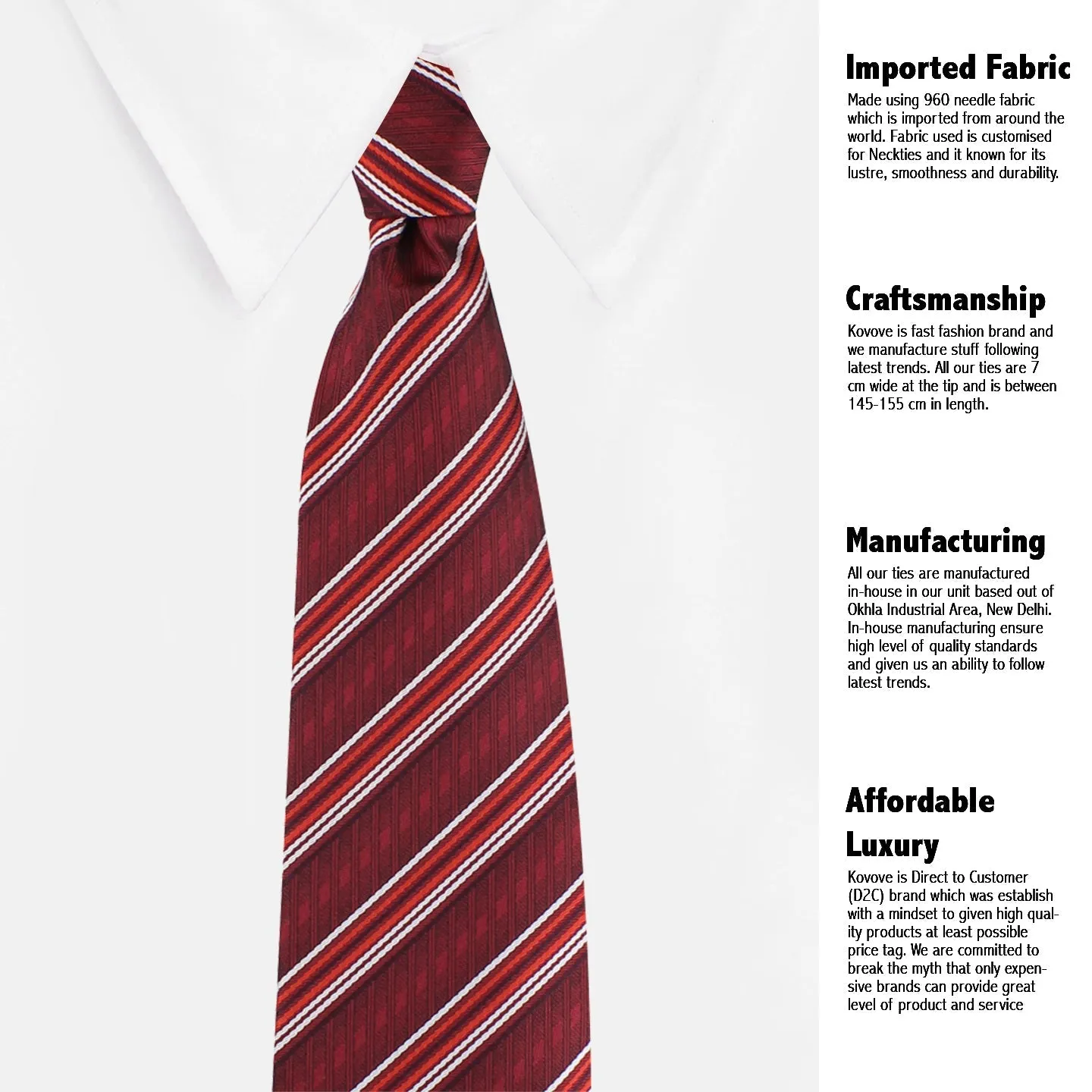 Kovove The Pleasing Striped Black Necktie and Pocket Square Gift Box