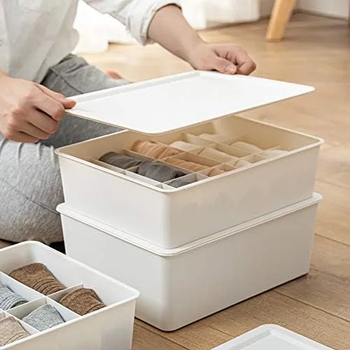 Kuber Industries Cloth Storage Box 10 Compartment with Lid|Wardrobe Organizer For clothes-Pack of 2 (White)