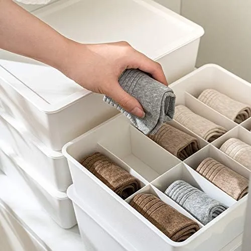 Kuber Industries Cloth Storage Box 10 Compartment with Lid|Wardrobe Organizer For clothes-Pack of 2 (White)