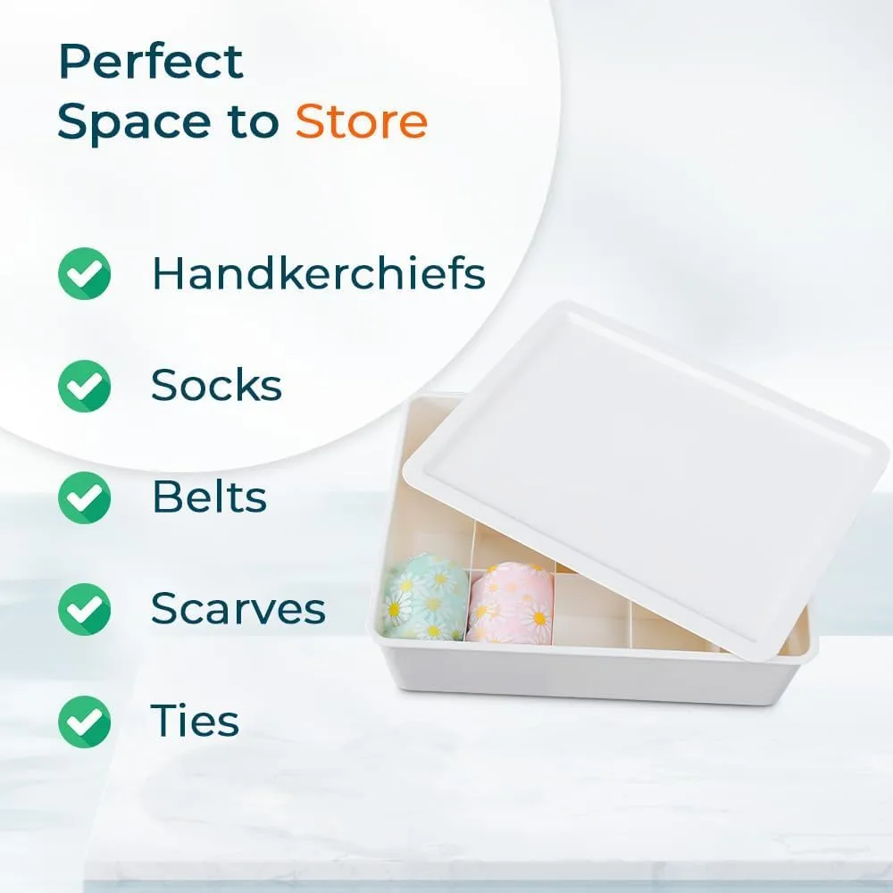 Kuber Industries Cloth Storage Box 10 Compartment with Lid|Wardrobe Organizer For clothes-Pack of 2 (White)