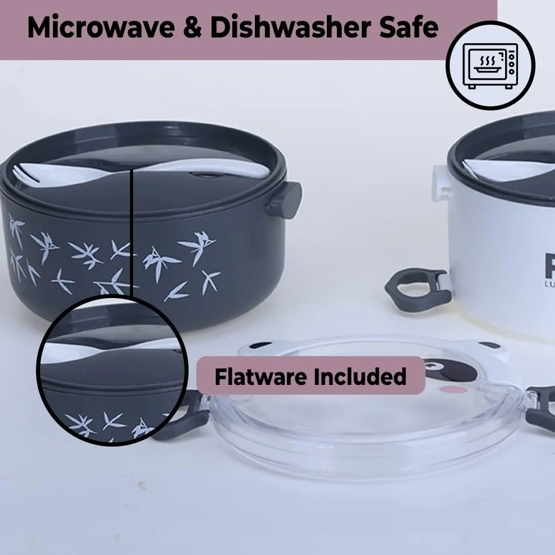 Kuber Industries Insulated Lunch Box with 2 Compartments|100% BPA Free, Food Grade ABS Plastic|Leakproof & Spill Proof|Dishwasher & Microwave Safe Lunch Box|2000 ML|HX0043347|Pack of 6|Black & White