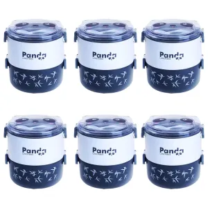 Kuber Industries Insulated Lunch Box with 2 Compartments|100% BPA Free, Food Grade ABS Plastic|Leakproof & Spill Proof|Dishwasher & Microwave Safe Lunch Box|2000 ML|HX0043347|Pack of 6|Black & White