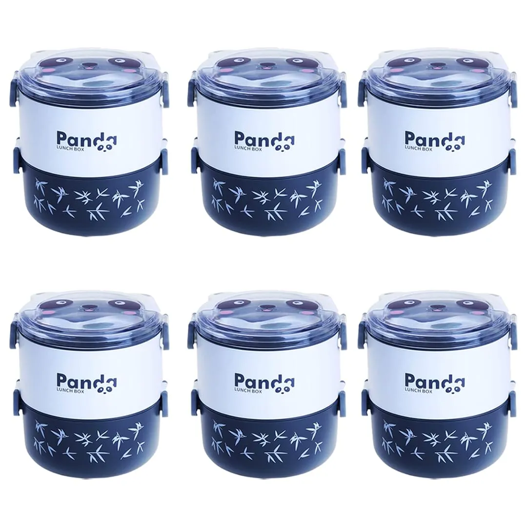 Kuber Industries Insulated Lunch Box with 2 Compartments|100% BPA Free, Food Grade ABS Plastic|Leakproof & Spill Proof|Dishwasher & Microwave Safe Lunch Box|2000 ML|HX0043347|Pack of 6|Black & White