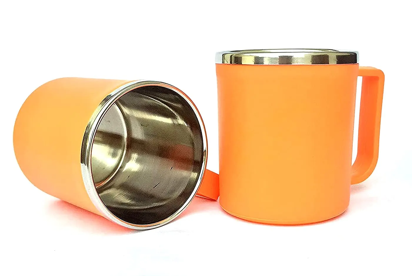 Kuber Industries Medium Size Double Wall with Inner Stainless Steel Coffee/Tea/Milk Mug, Set of 4 (Red & Orange), Standard