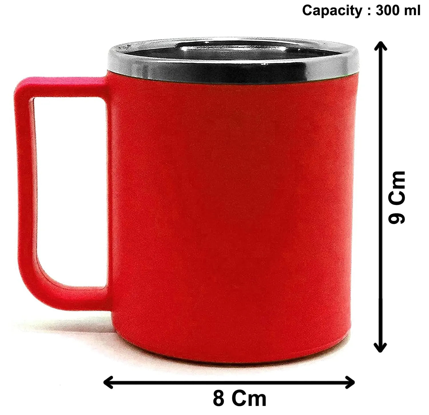 Kuber Industries Medium Size Double Wall with Inner Stainless Steel Coffee/Tea/Milk Mug, Set of 4 (Red & Orange), Standard