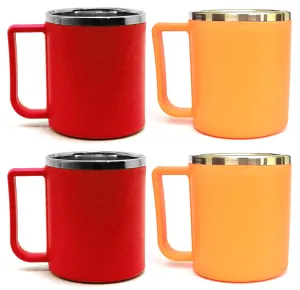Kuber Industries Medium Size Double Wall with Inner Stainless Steel Coffee/Tea/Milk Mug, Set of 4 (Red & Orange), Standard