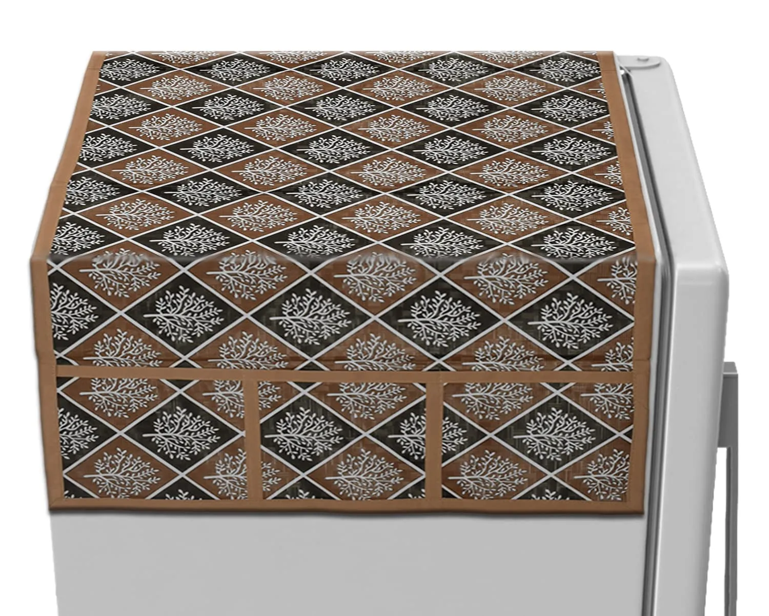 Kuber Industries Rose Print PVC Fridge Top Cover, Protect for Scratches with 6 Utility Side Pockets (Cream)