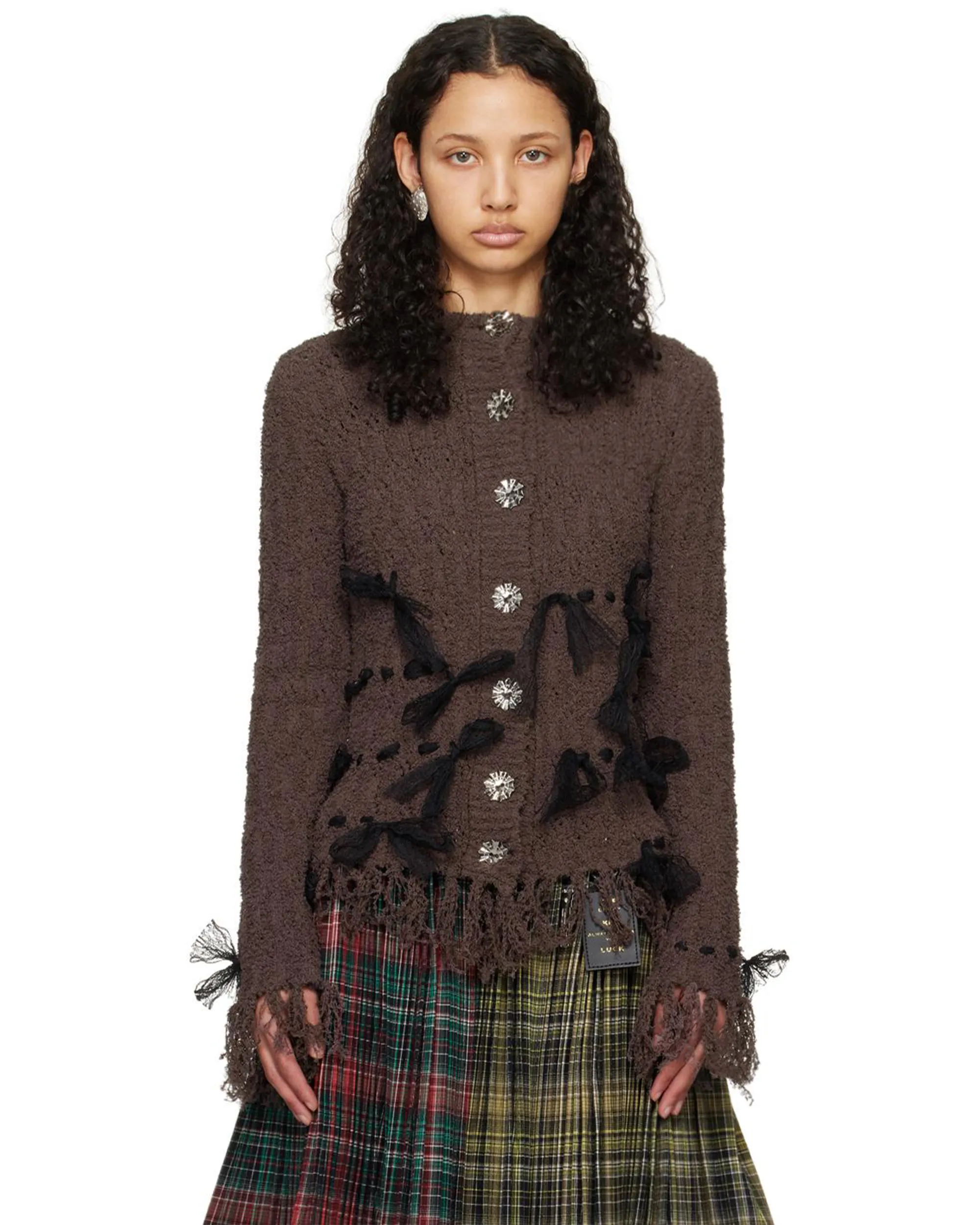 Lace Bow Cardigan - Pink / Black