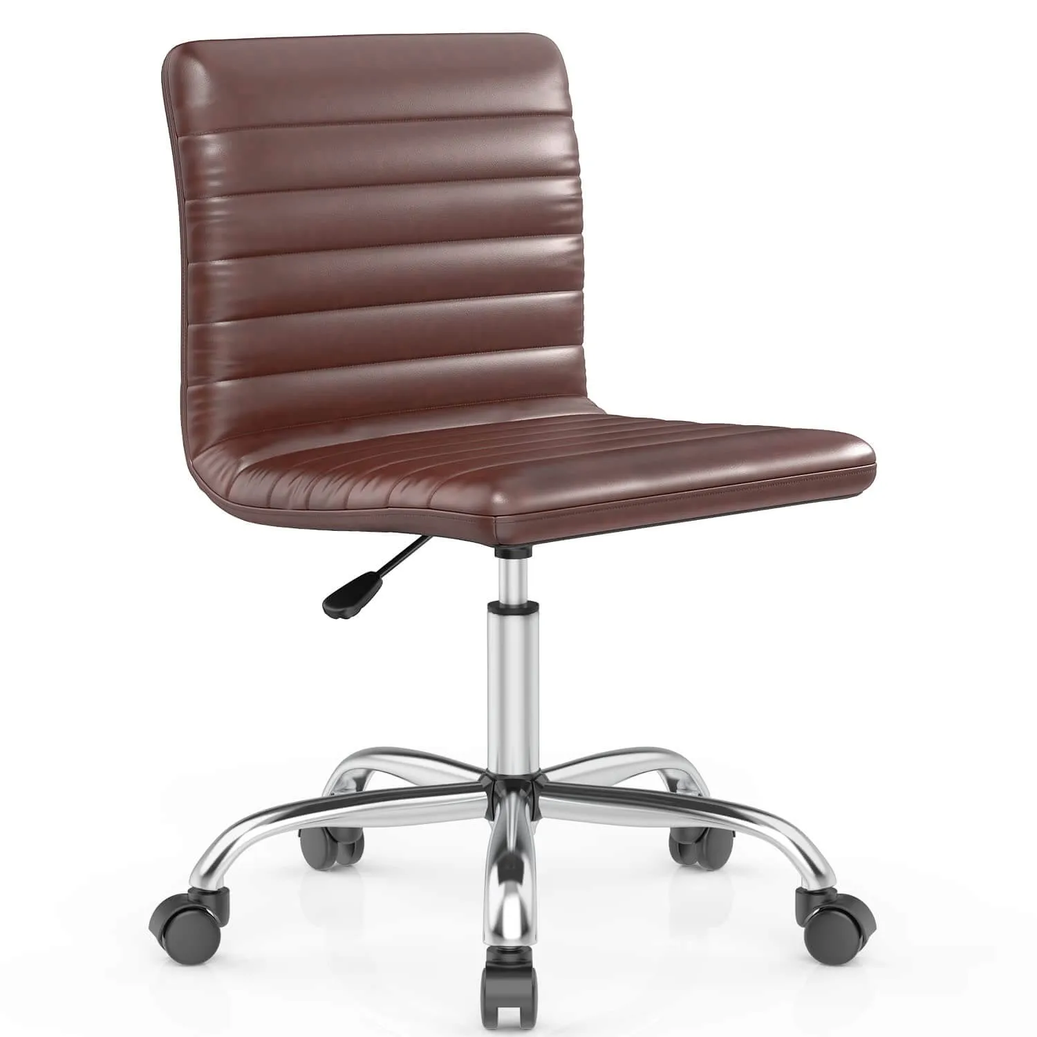 Leather Swivel Armless Mid Back Ribbed Office Chair for Adult Child, Height adjustable Vanity Chair