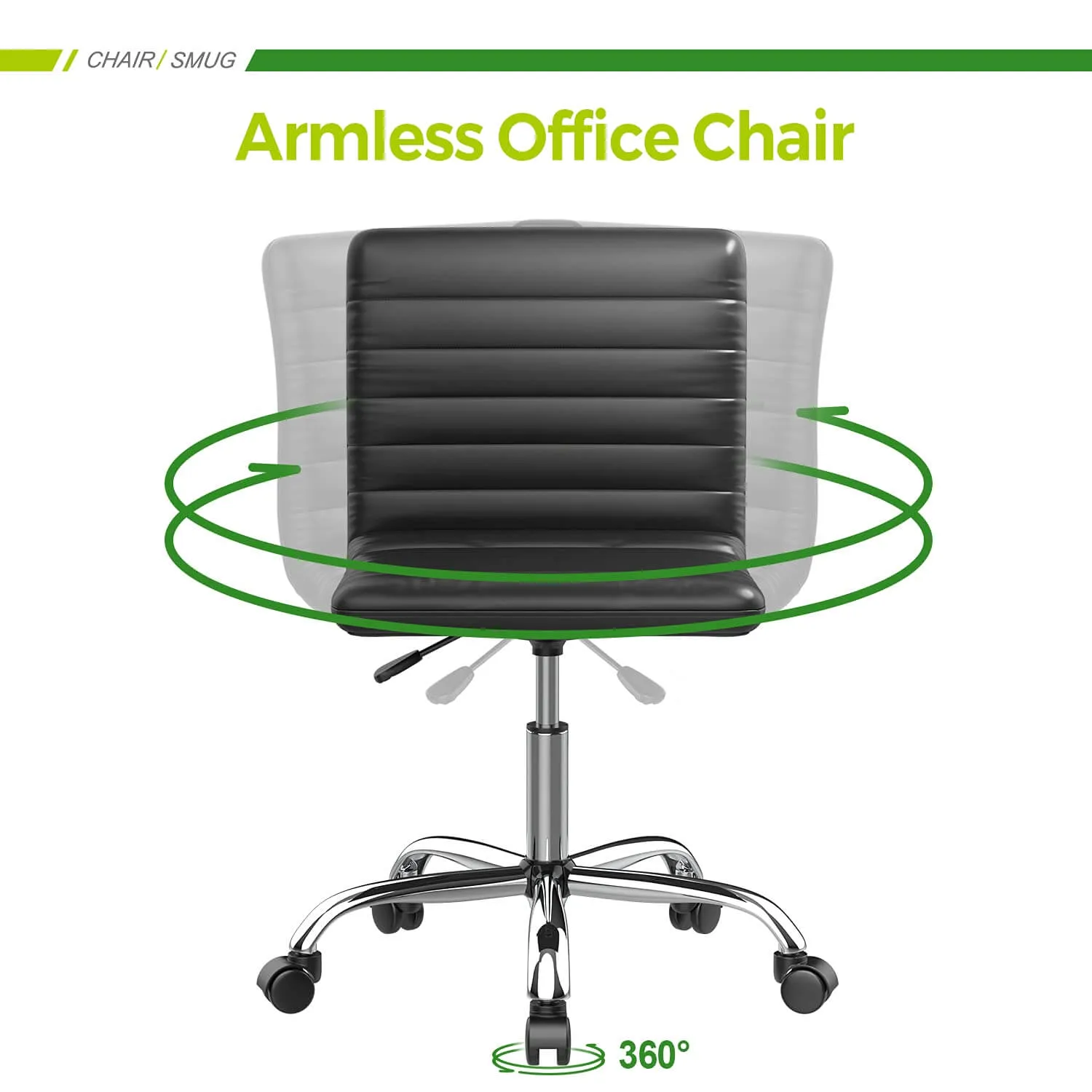 Leather Swivel Armless Mid Back Ribbed Office Chair for Adult Child, Height adjustable Vanity Chair