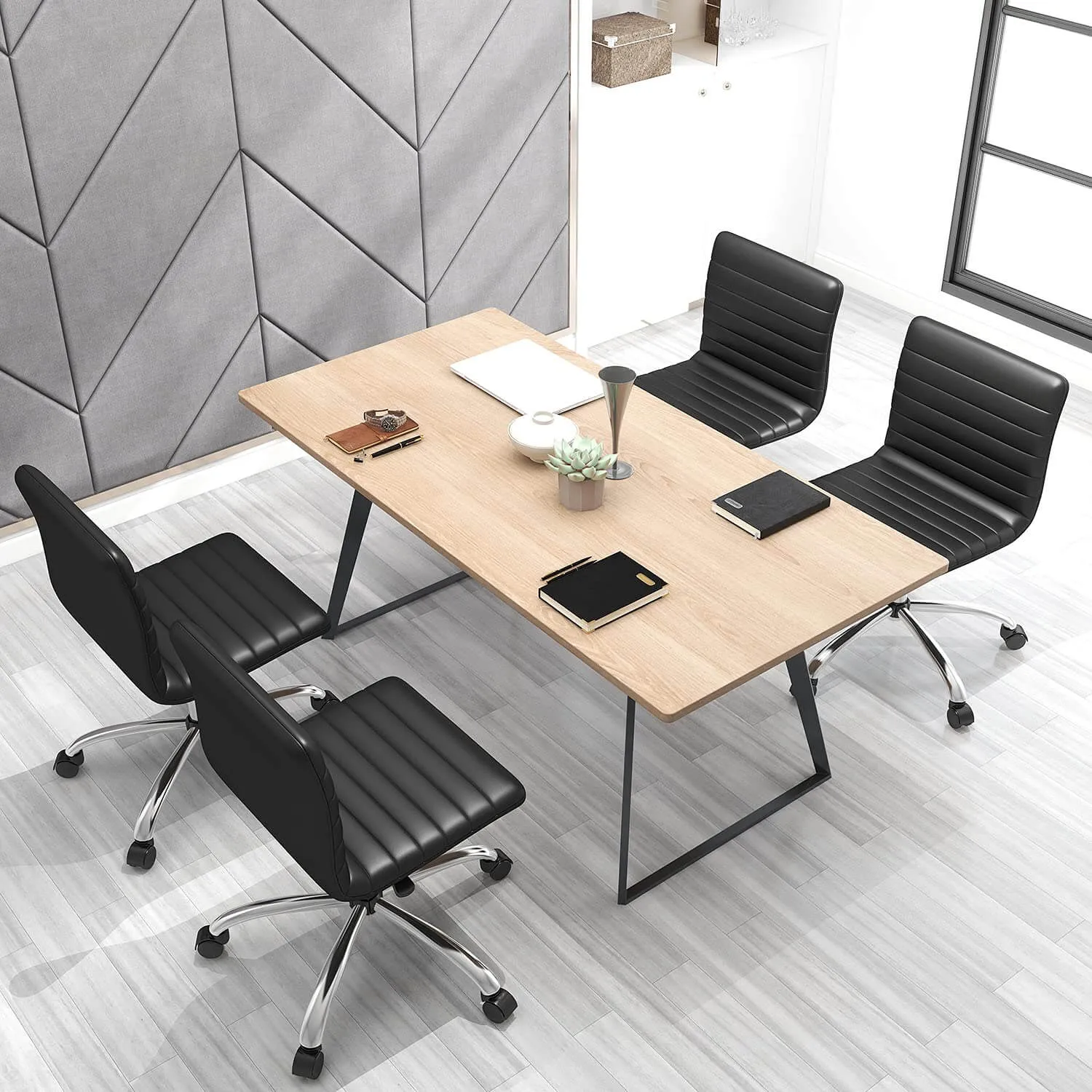 Leather Swivel Armless Mid Back Ribbed Office Chair for Adult Child, Height adjustable Vanity Chair