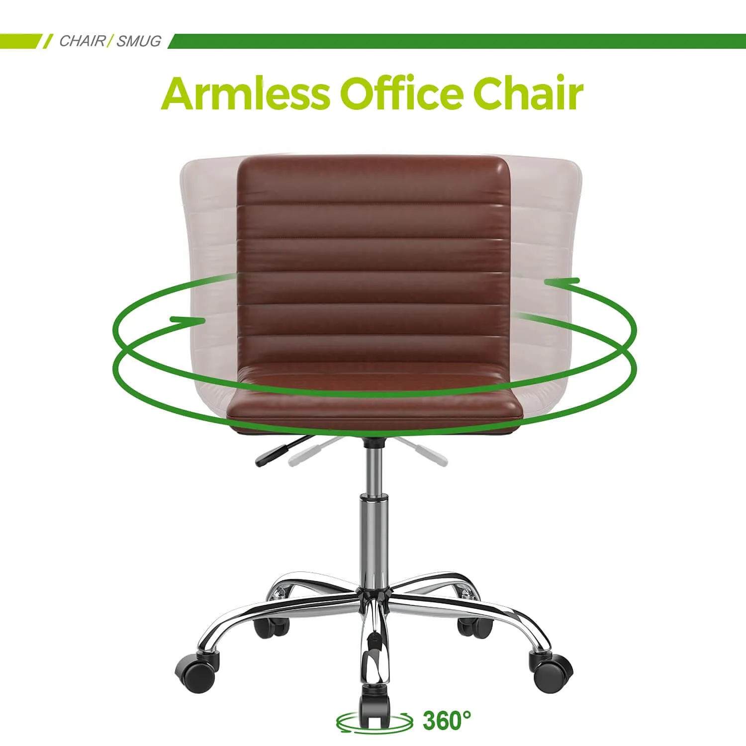 Leather Swivel Armless Mid Back Ribbed Office Chair for Adult Child, Height adjustable Vanity Chair