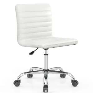 Leather Swivel Armless Mid Back Ribbed Office Chair for Adult Child, Height adjustable Vanity Chair