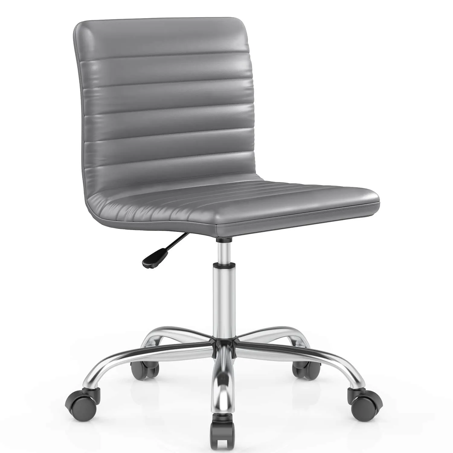 Leather Swivel Armless Mid Back Ribbed Office Chair for Adult Child, Height adjustable Vanity Chair