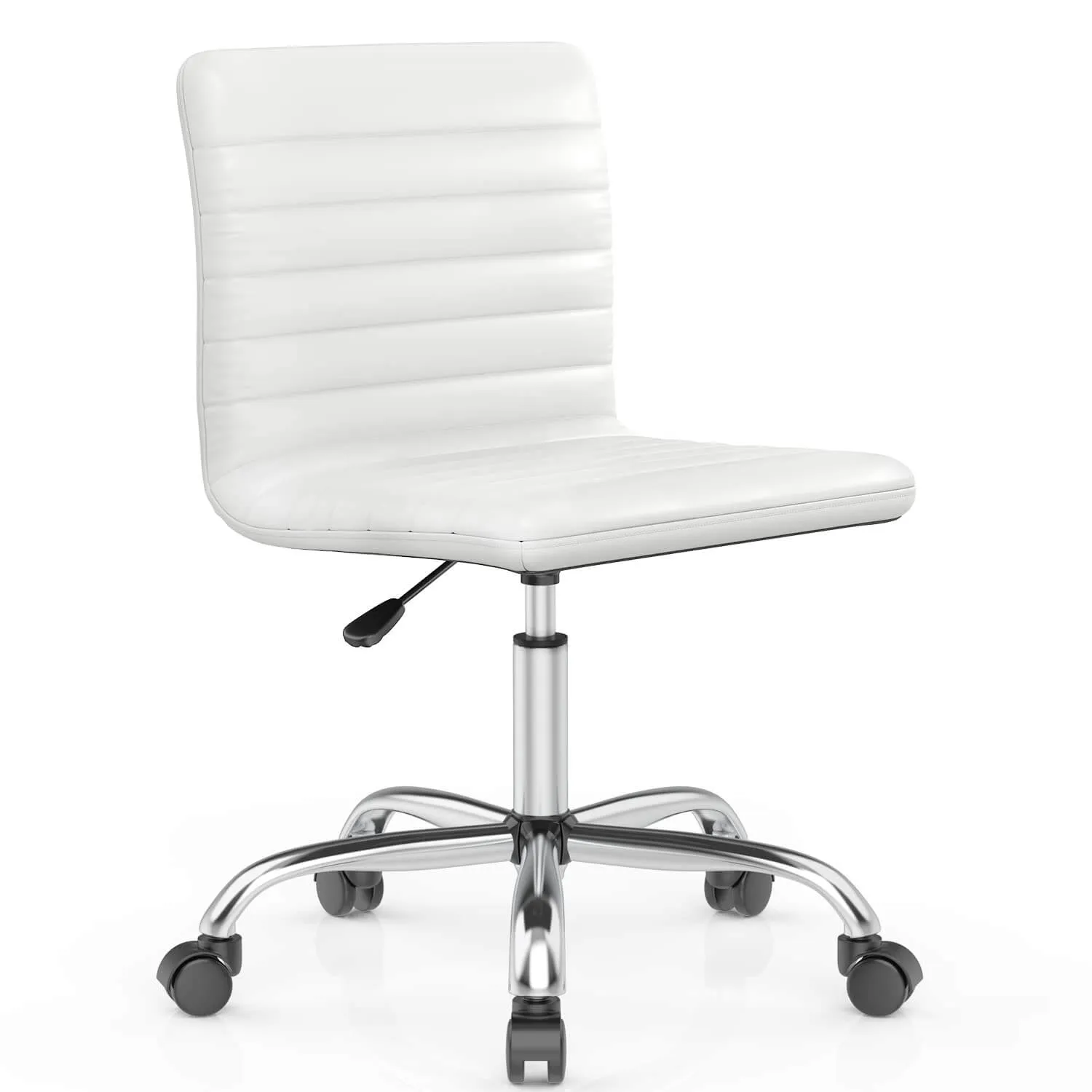 Leather Swivel Armless Mid Back Ribbed Office Chair for Adult Child, Height adjustable Vanity Chair