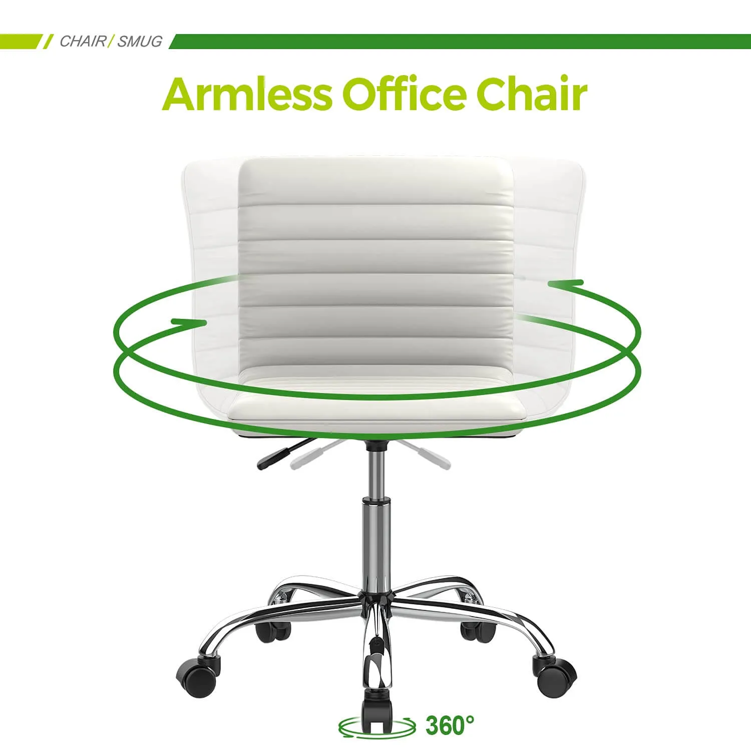 Leather Swivel Armless Mid Back Ribbed Office Chair for Adult Child, Height adjustable Vanity Chair