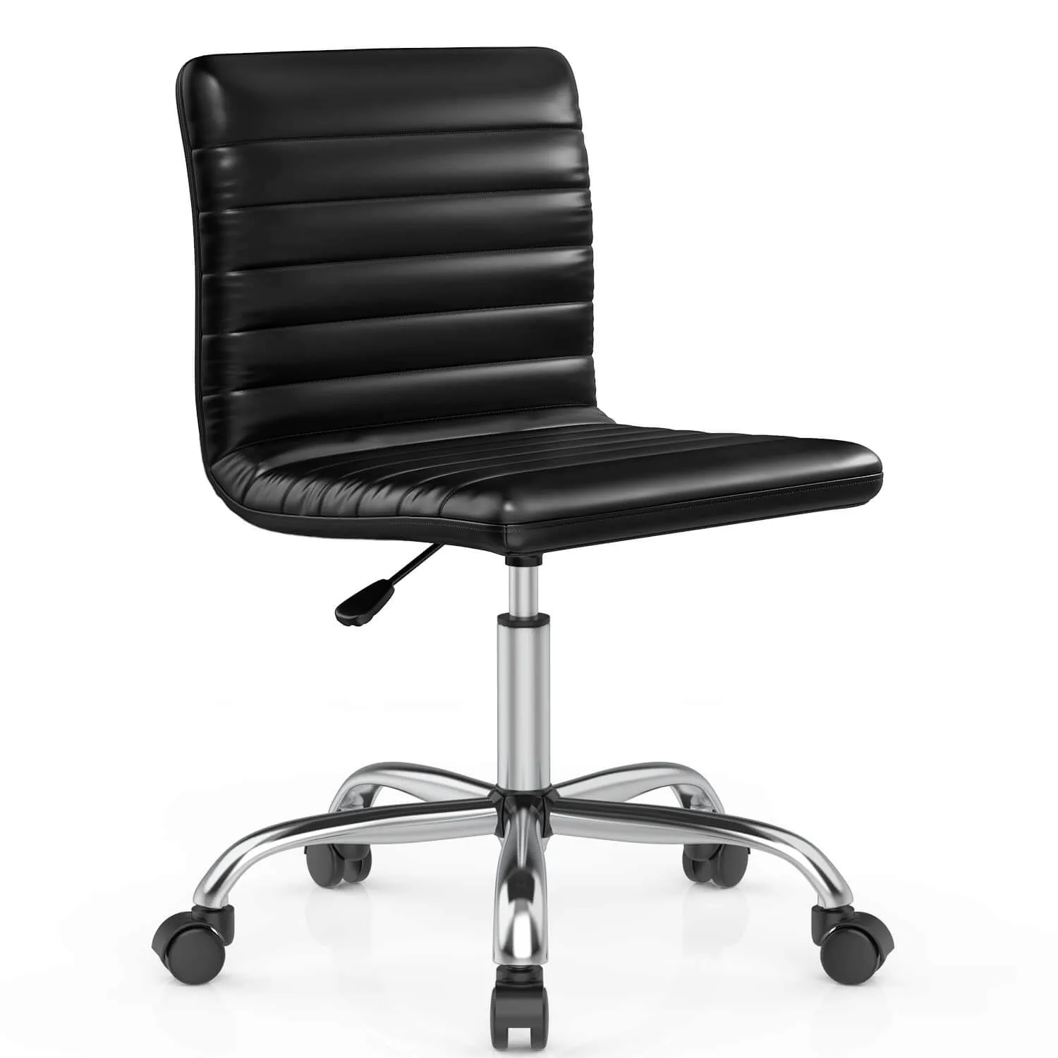 Leather Swivel Armless Mid Back Ribbed Office Chair for Adult Child, Height adjustable Vanity Chair
