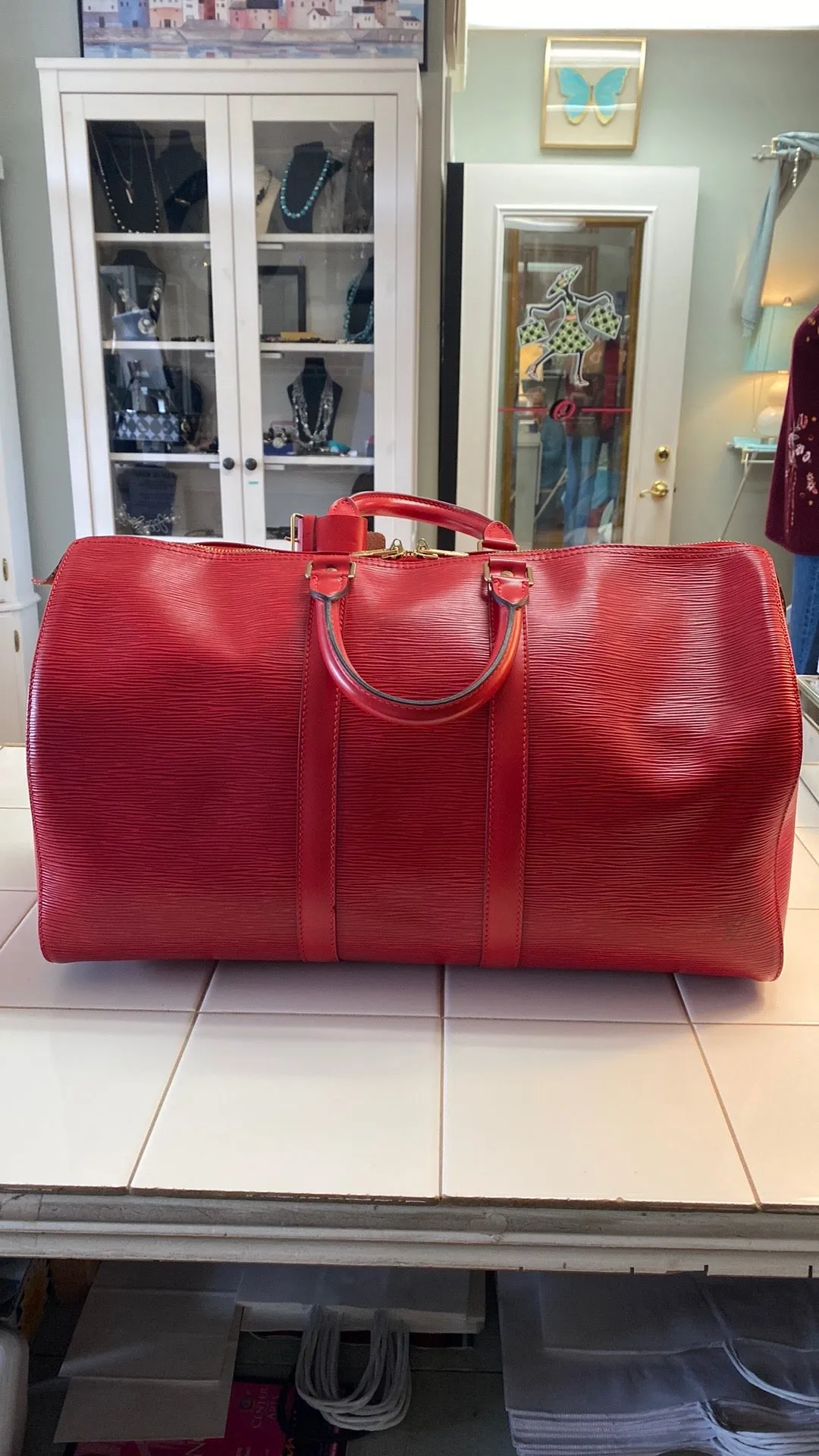 Louis Vuitton Keepall 50 Epi Leather Duffel Bag In Red
