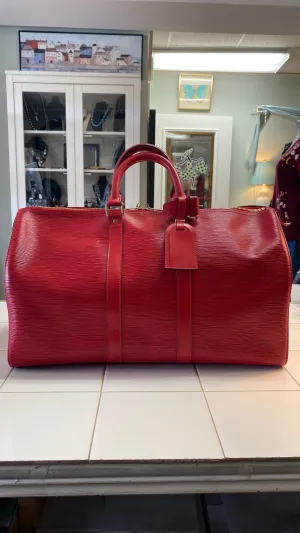 Louis Vuitton Keepall 50 Epi Leather Duffel Bag In Red