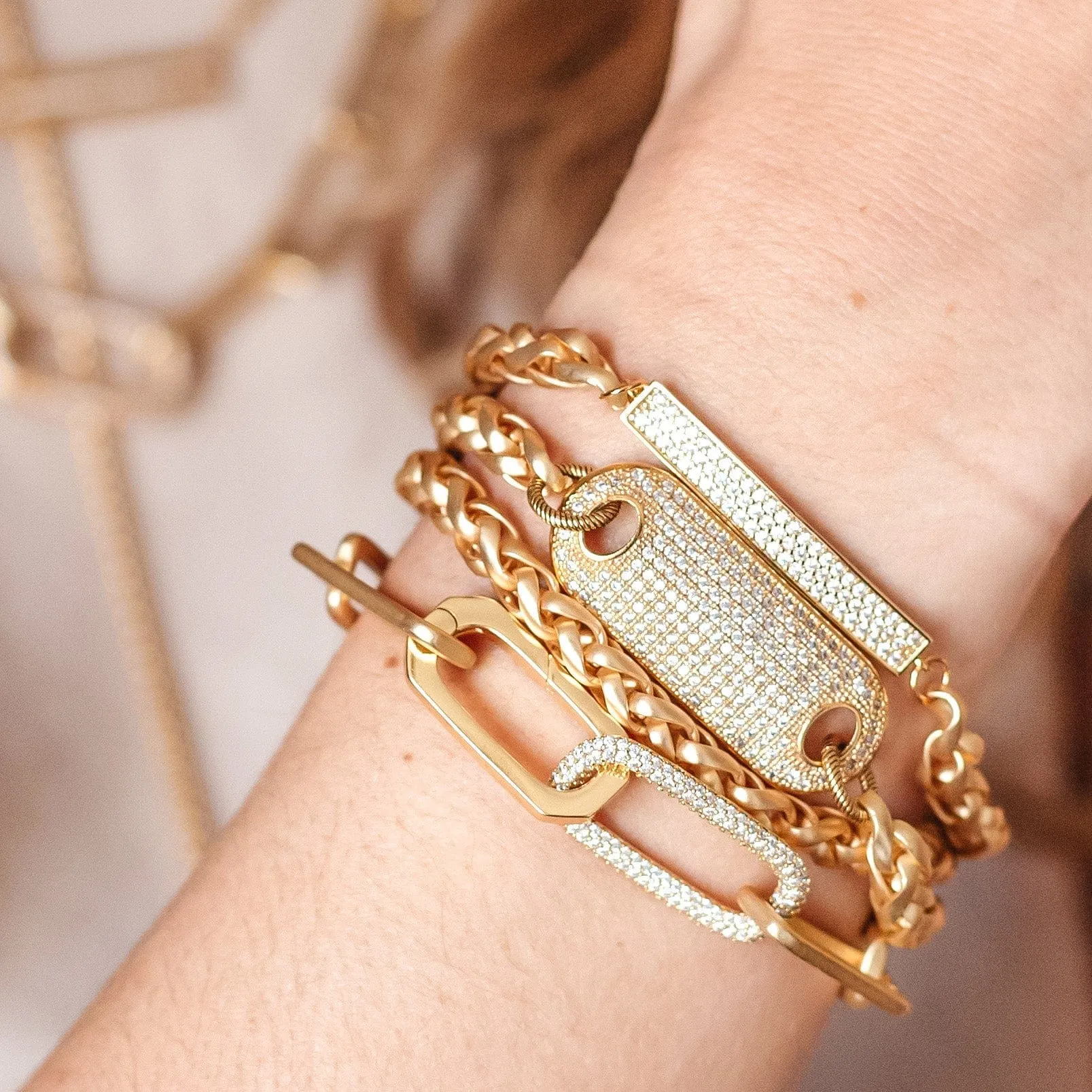 Matte Gold Double Wrap Bracelet with Pave Connector