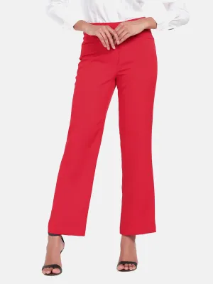 Mid Waist Wide Bottom Pants - Red