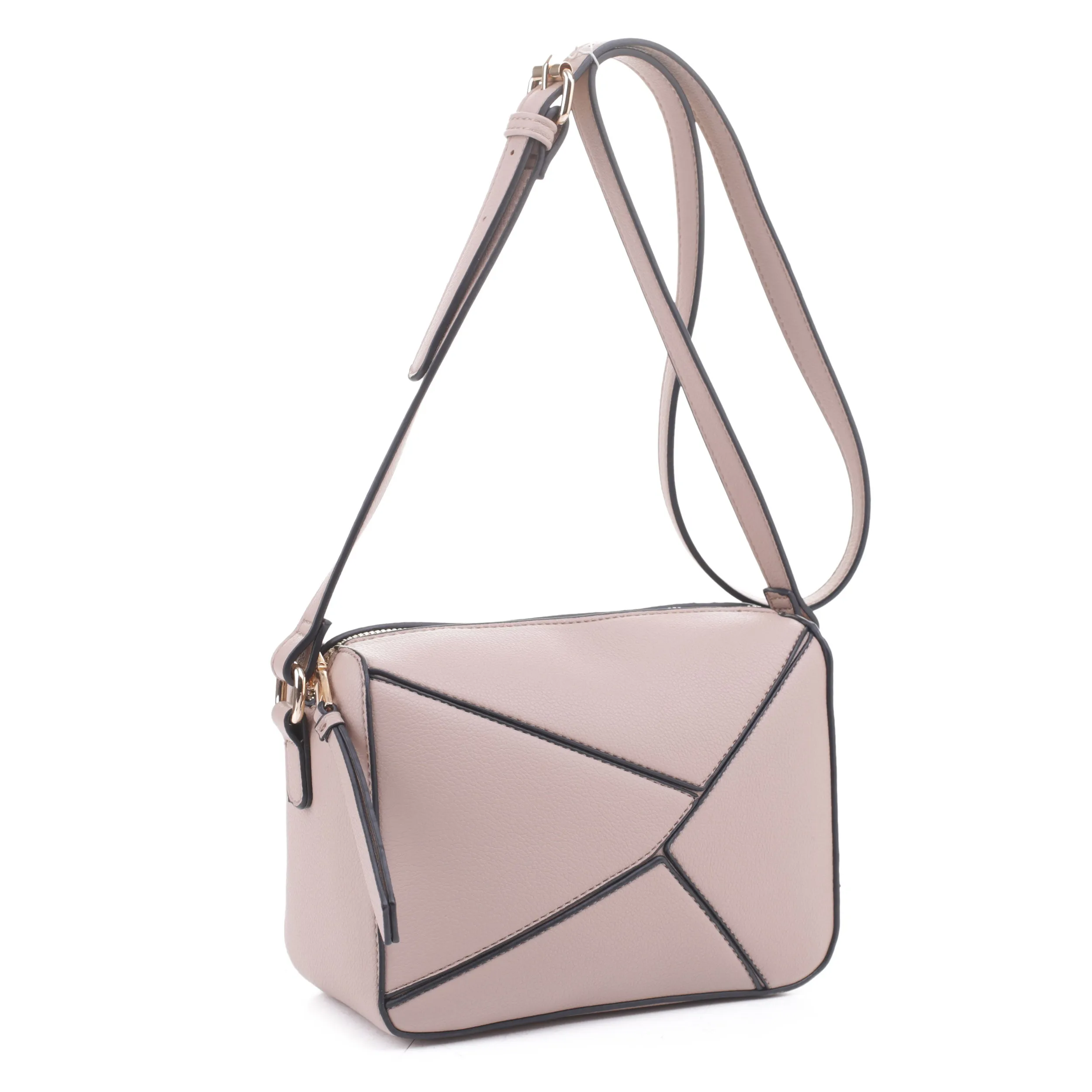 MT20357 Asymmetrical Geometric Design Double Zipper Crossbody Camera Bag