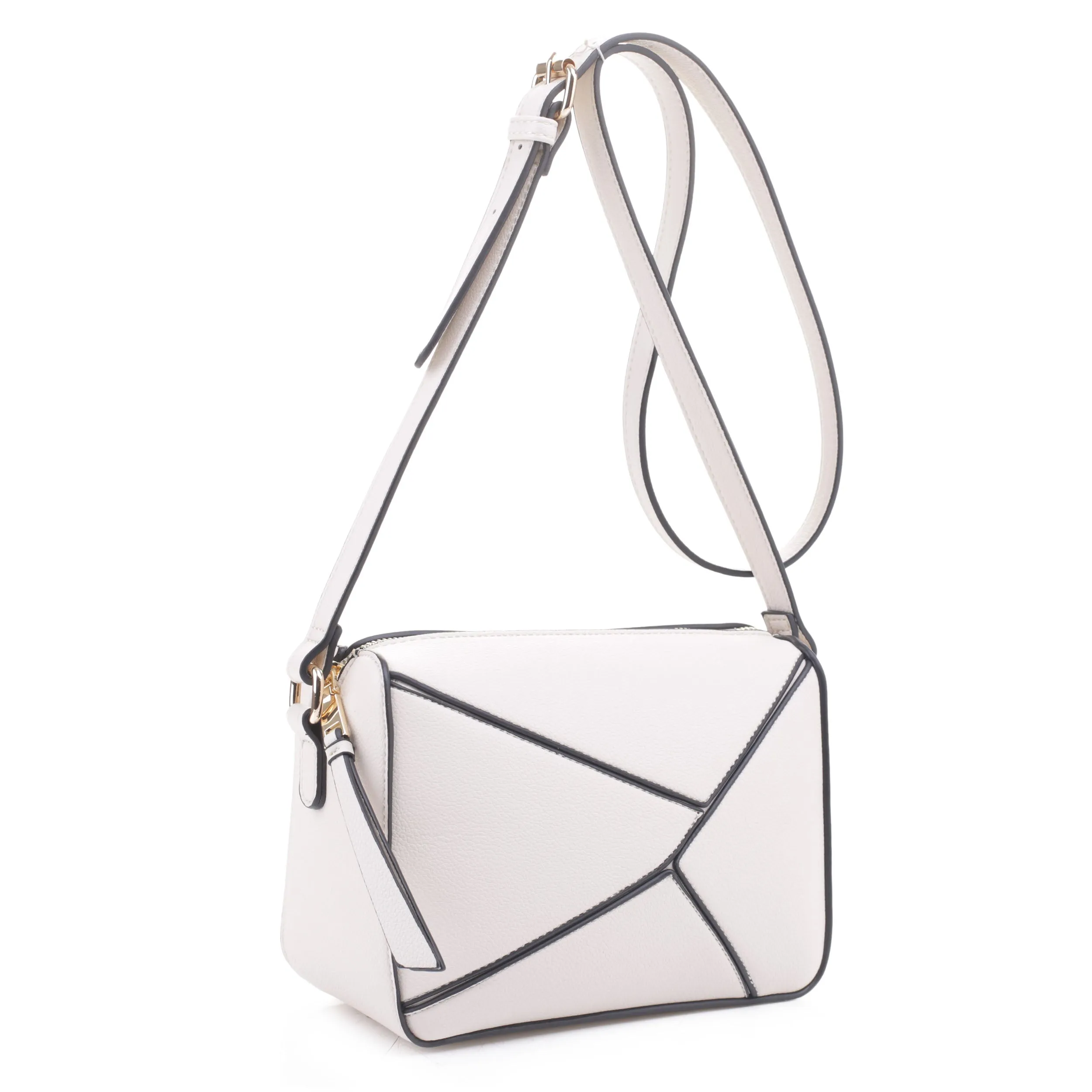 MT20357 Asymmetrical Geometric Design Double Zipper Crossbody Camera Bag