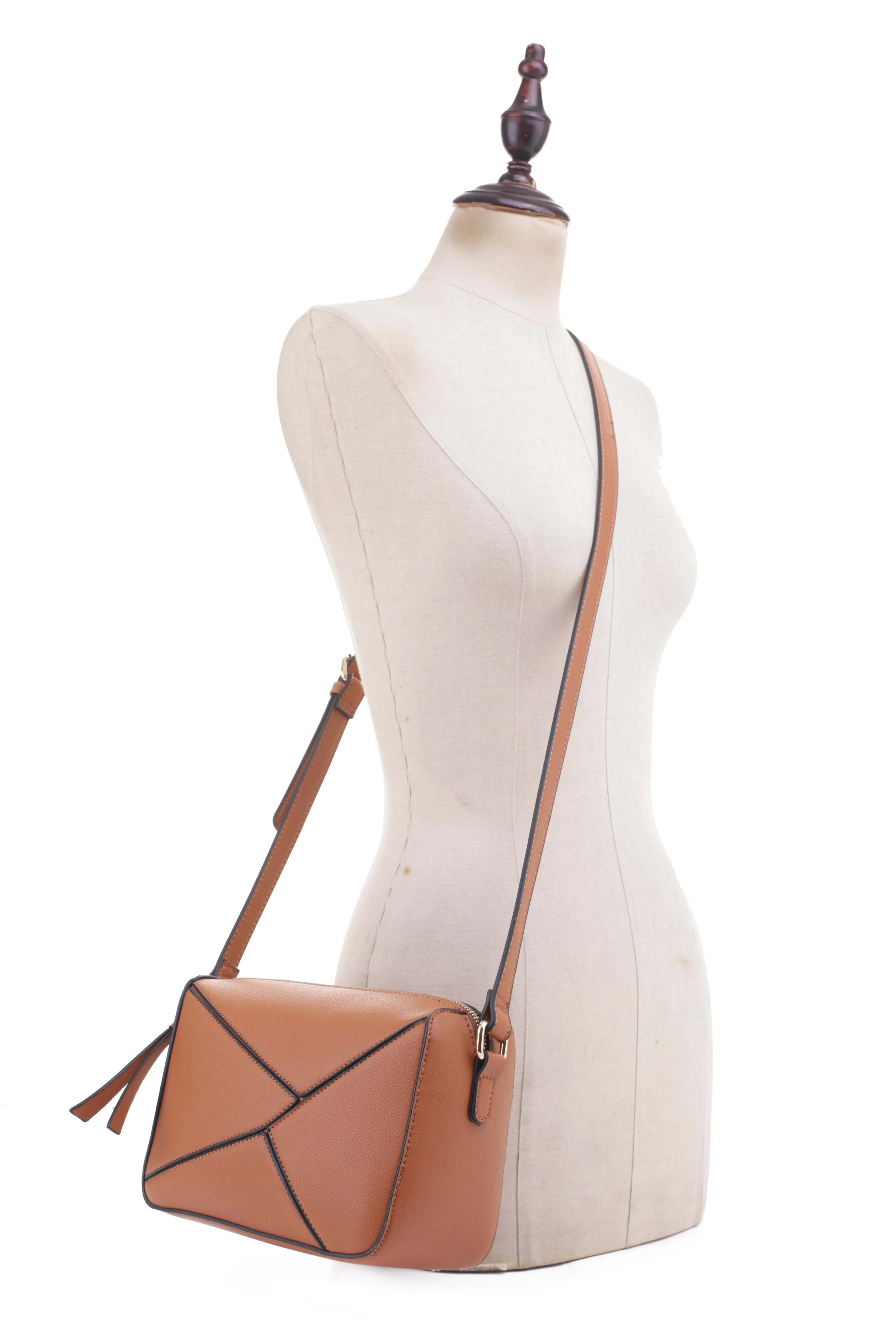 MT20357 Asymmetrical Geometric Design Double Zipper Crossbody Camera Bag