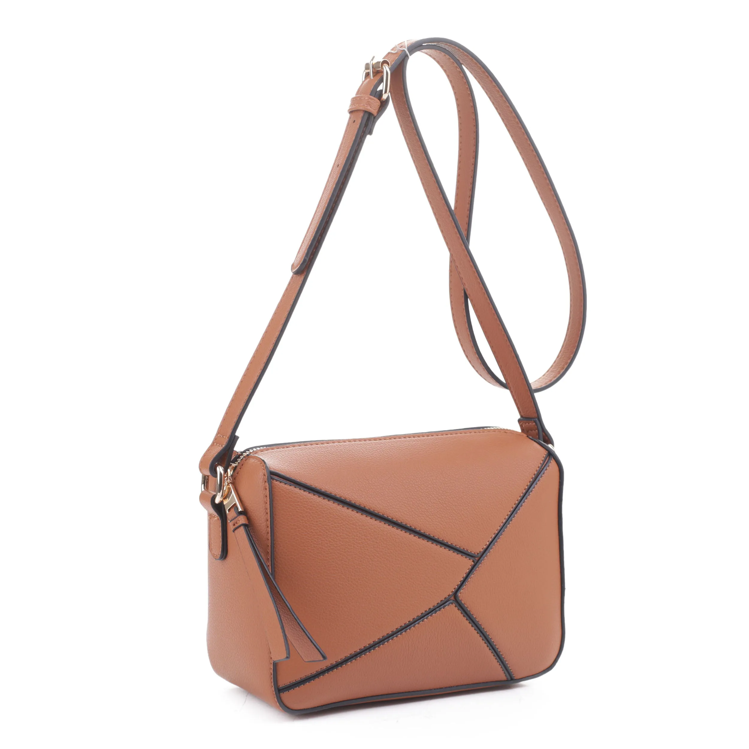 MT20357 Asymmetrical Geometric Design Double Zipper Crossbody Camera Bag