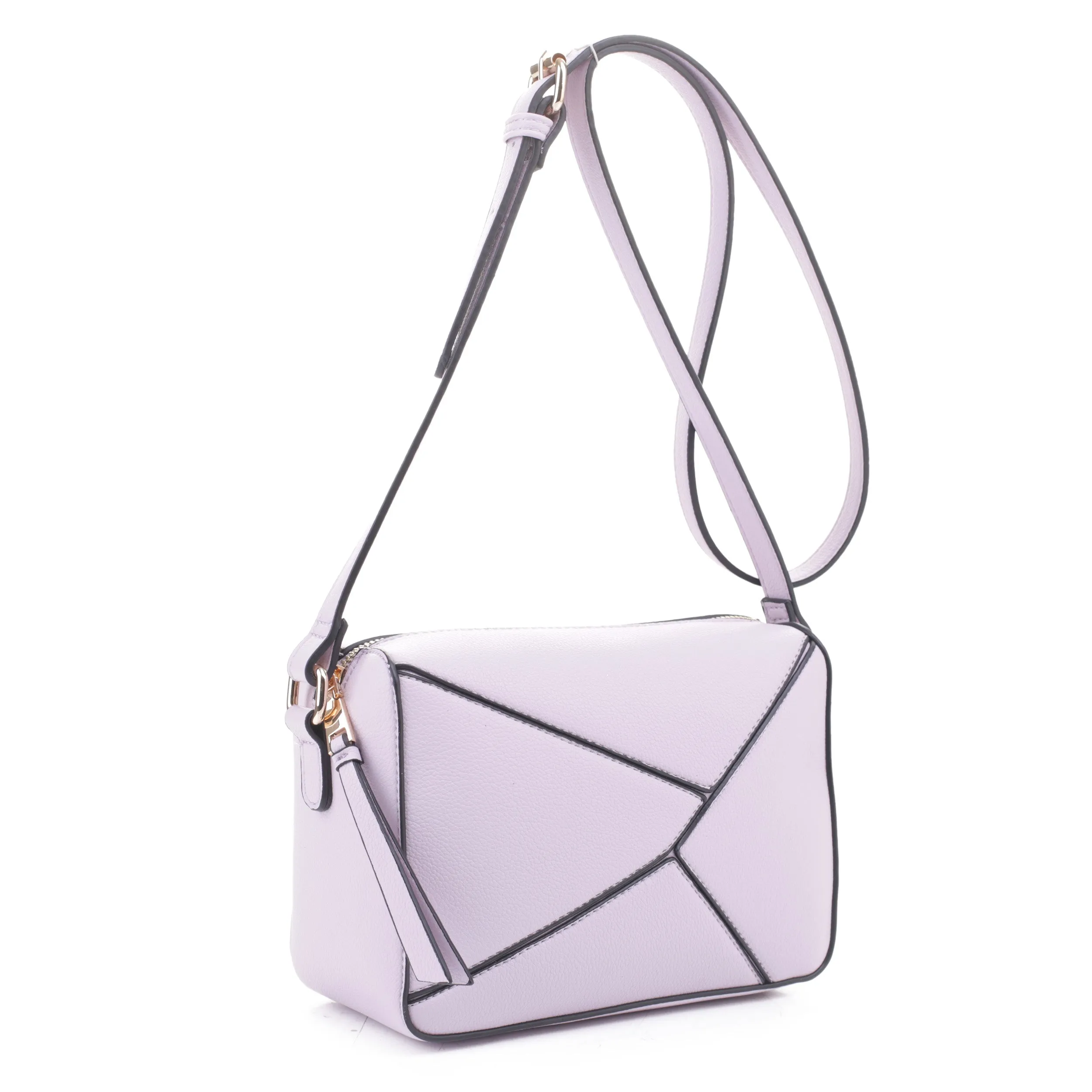 MT20357 Asymmetrical Geometric Design Double Zipper Crossbody Camera Bag