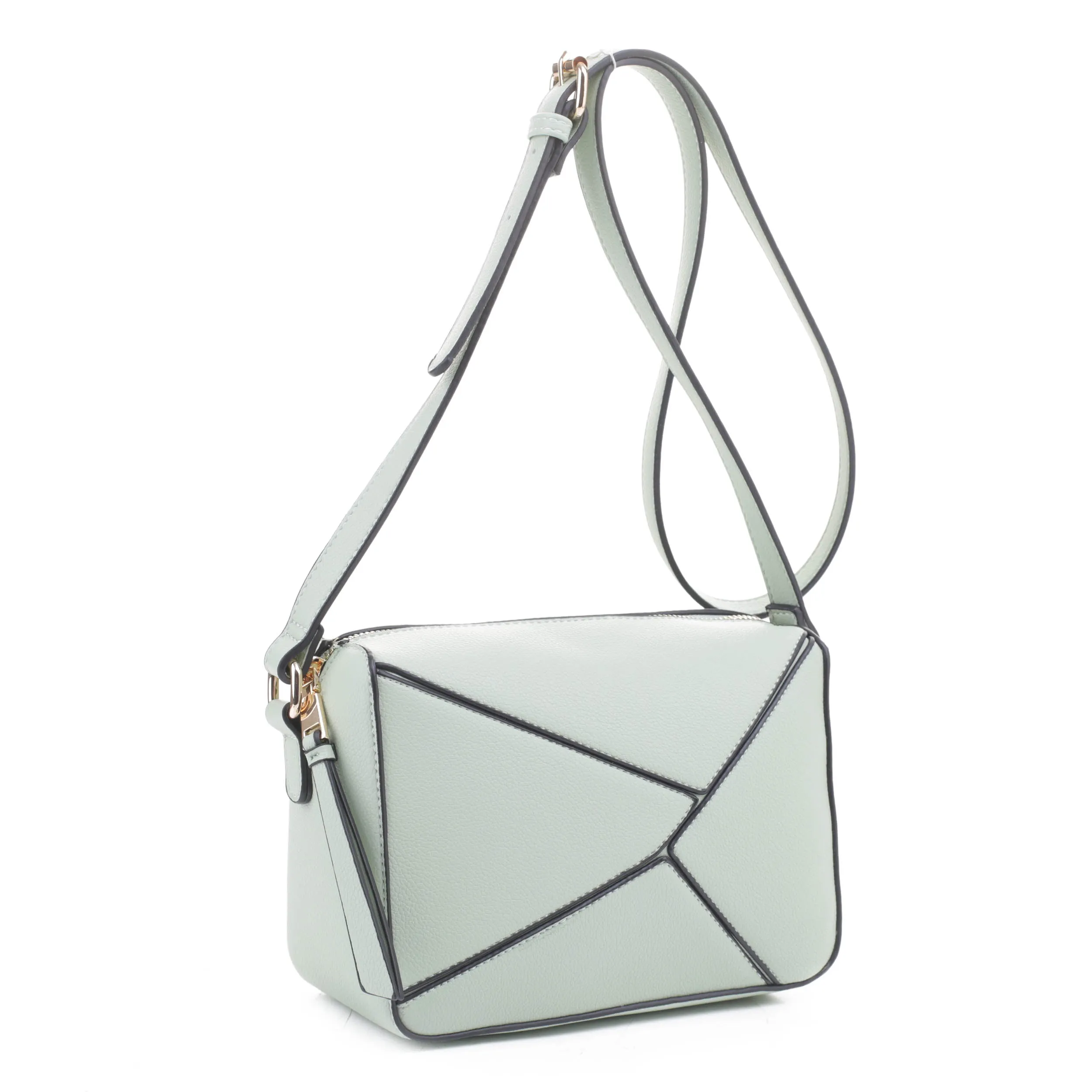 MT20357 Asymmetrical Geometric Design Double Zipper Crossbody Camera Bag