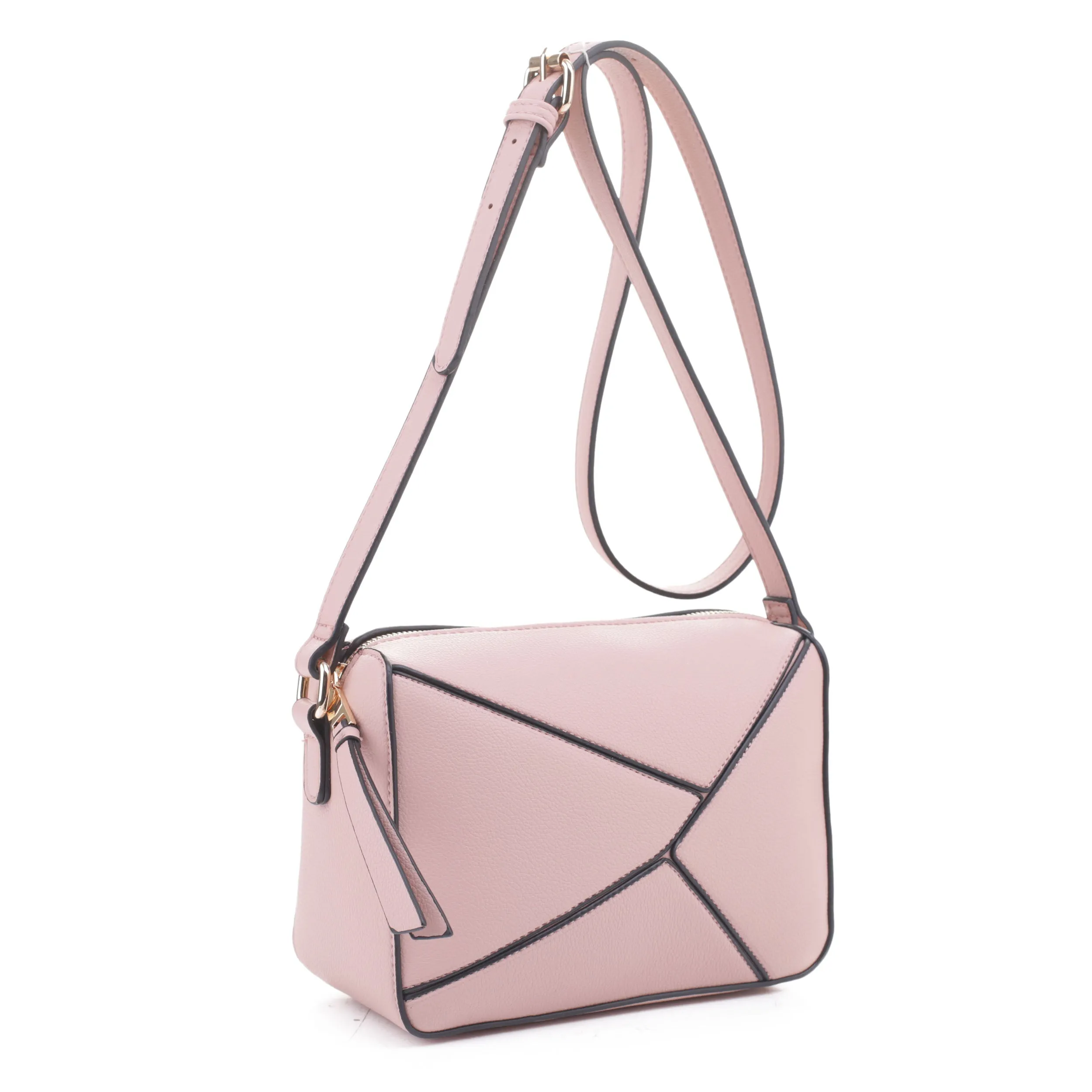 MT20357 Asymmetrical Geometric Design Double Zipper Crossbody Camera Bag