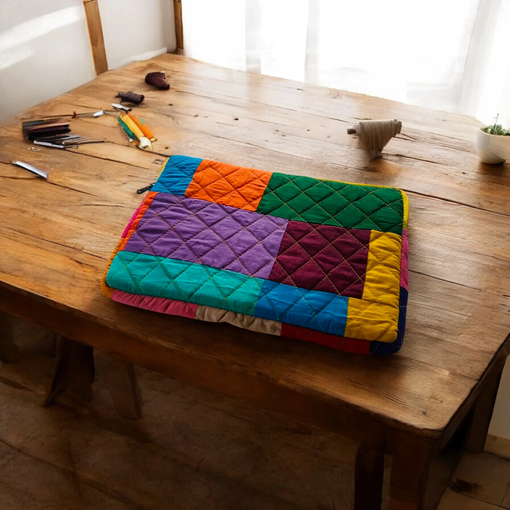 Multicolor Solids Patchwork Quilted Laptop Sleeve- 8 sizes available- Functional, Stylish