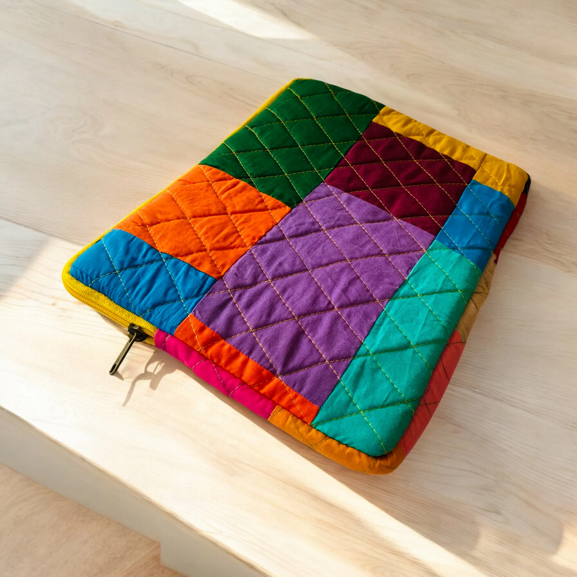 Multicolor Solids Patchwork Quilted Laptop Sleeve- 8 sizes available- Functional, Stylish