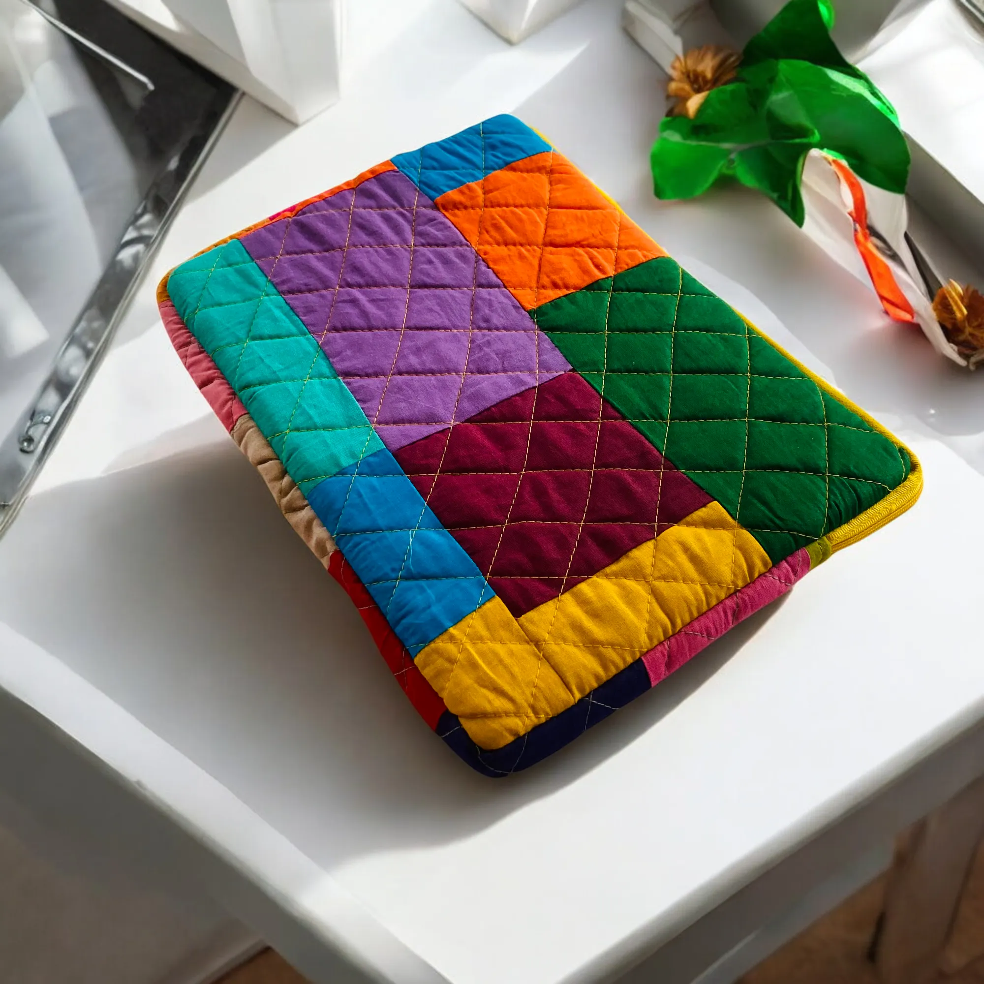 Multicolor Solids Patchwork Quilted Laptop Sleeve- 8 sizes available- Functional, Stylish