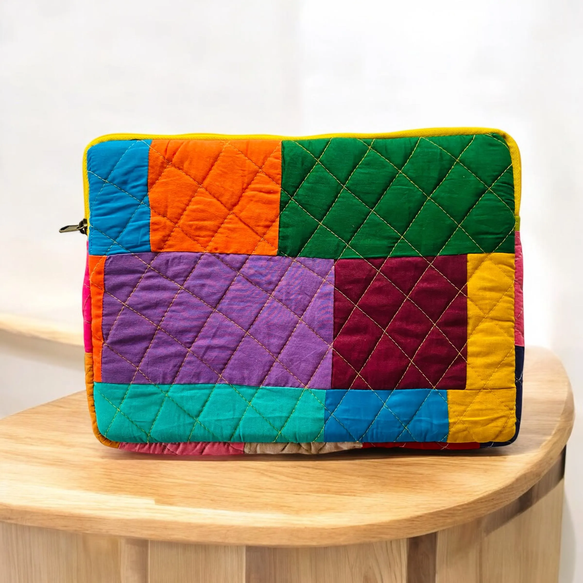 Multicolor Solids Patchwork Quilted Laptop Sleeve- 8 sizes available- Functional, Stylish
