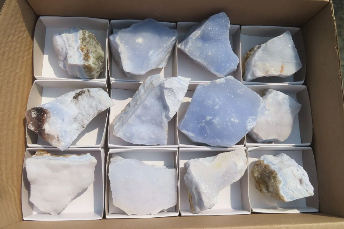 Natural Crystalline Blue Lace Agate Plates x 12 From Namibia