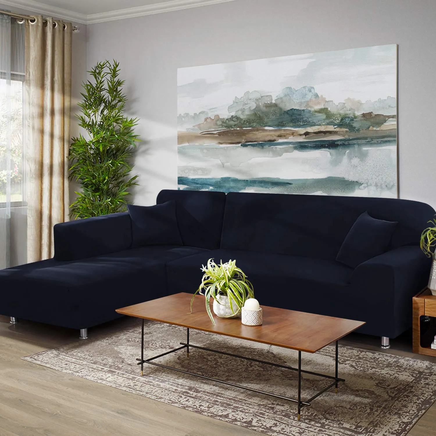Navy L-Shaped Sofa Covers (3 Seater   3 Seater )