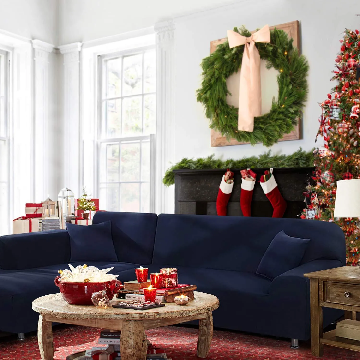Navy L-Shaped Sofa Covers (3 Seater   3 Seater )