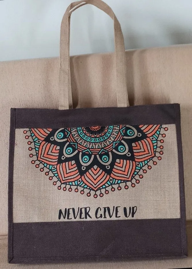 Never Give Up Shopping Jute Bag