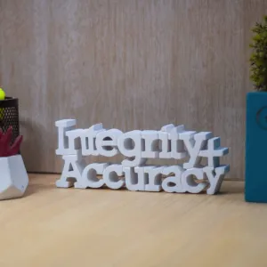 NUKKAD TALES Integrity   Accuracy White Motivational Quote Showpiece Décoration Items for Office Table Book Shelf Décor Birthday Gift Items Corporate Gifts for Employees (9 x 3.40 inch)