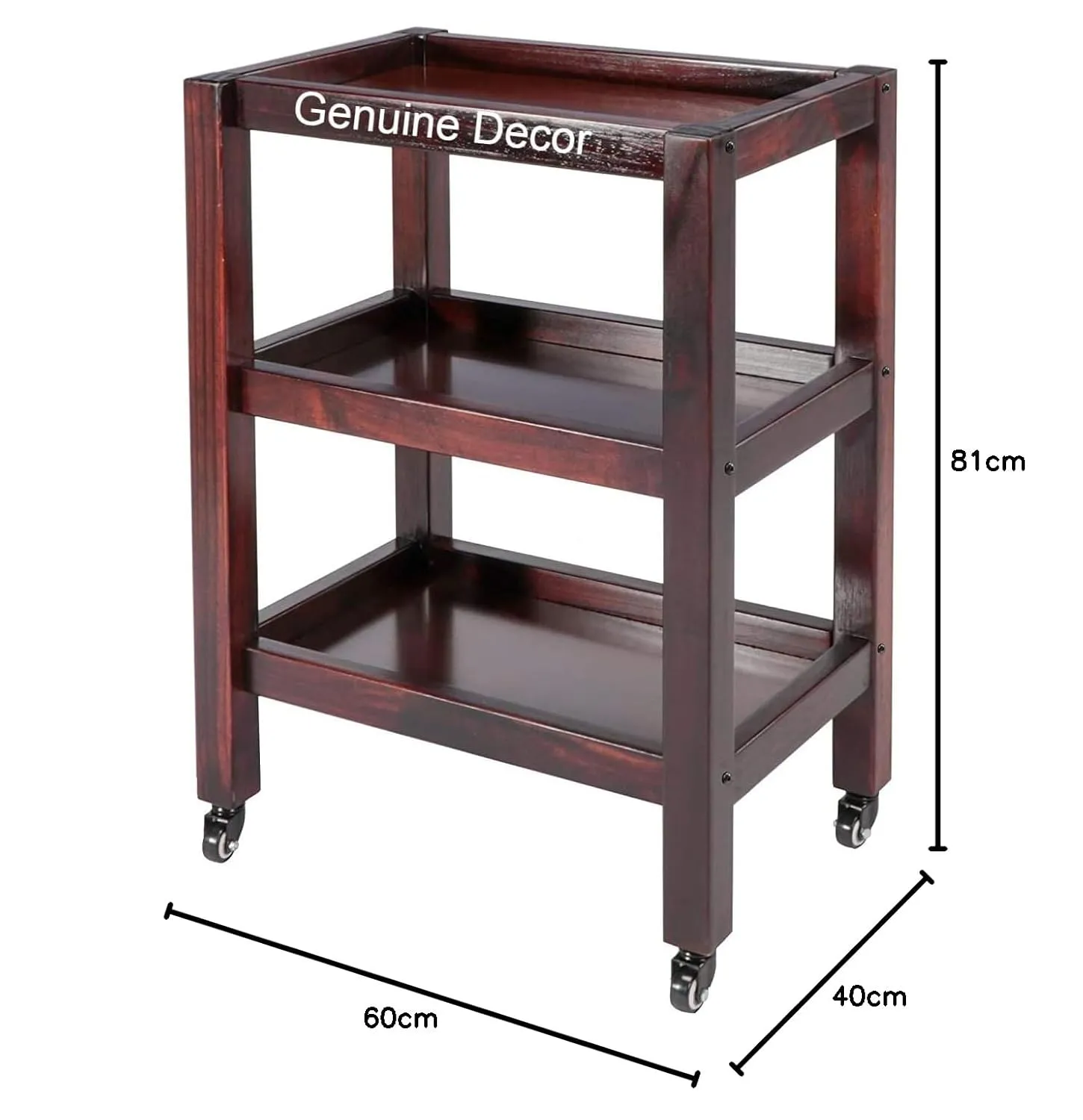 ODEJIA 3-Tier Sheesham Wood Bar Trolley - Midcentury Modern Mahogany
