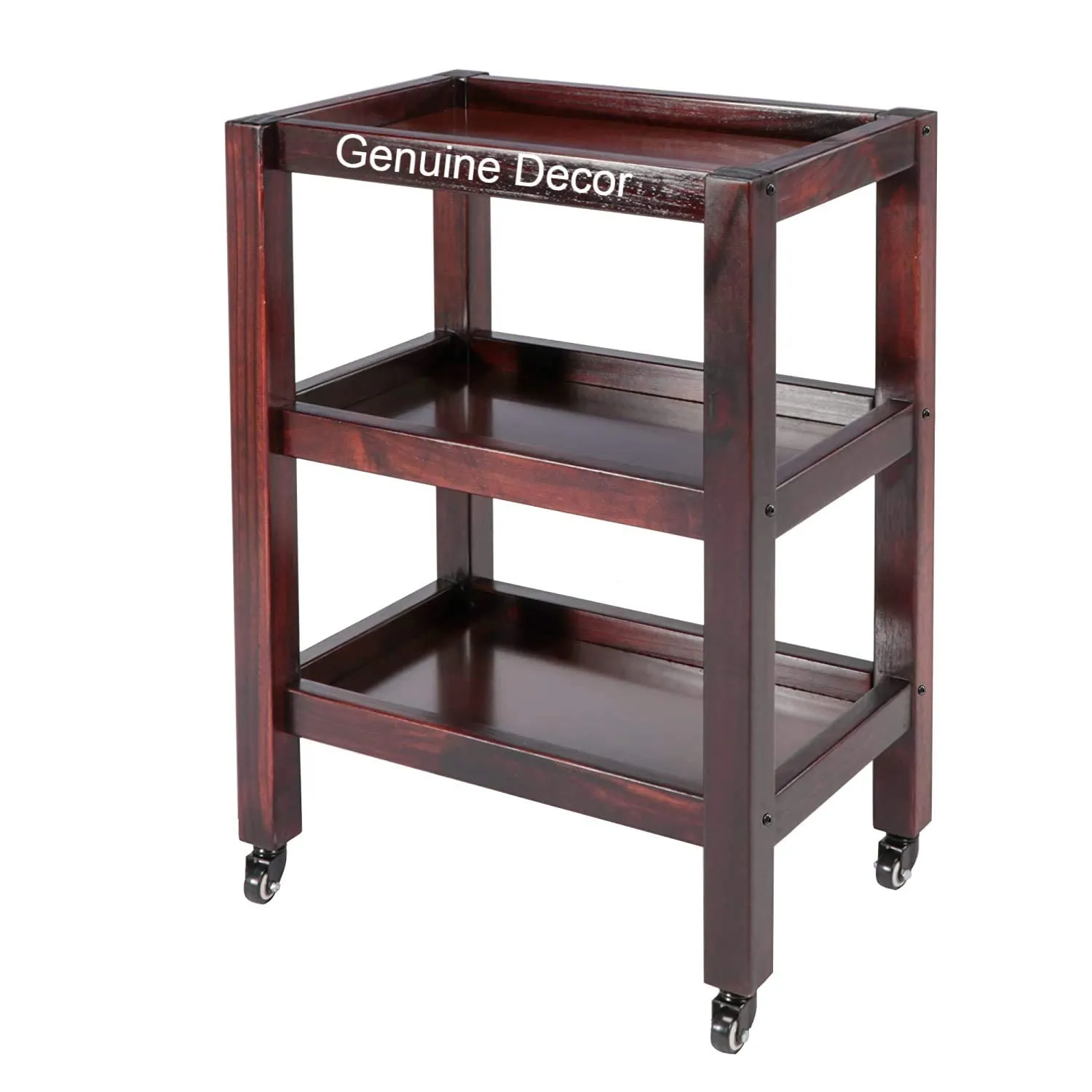 ODEJIA 3-Tier Sheesham Wood Bar Trolley - Midcentury Modern Mahogany
