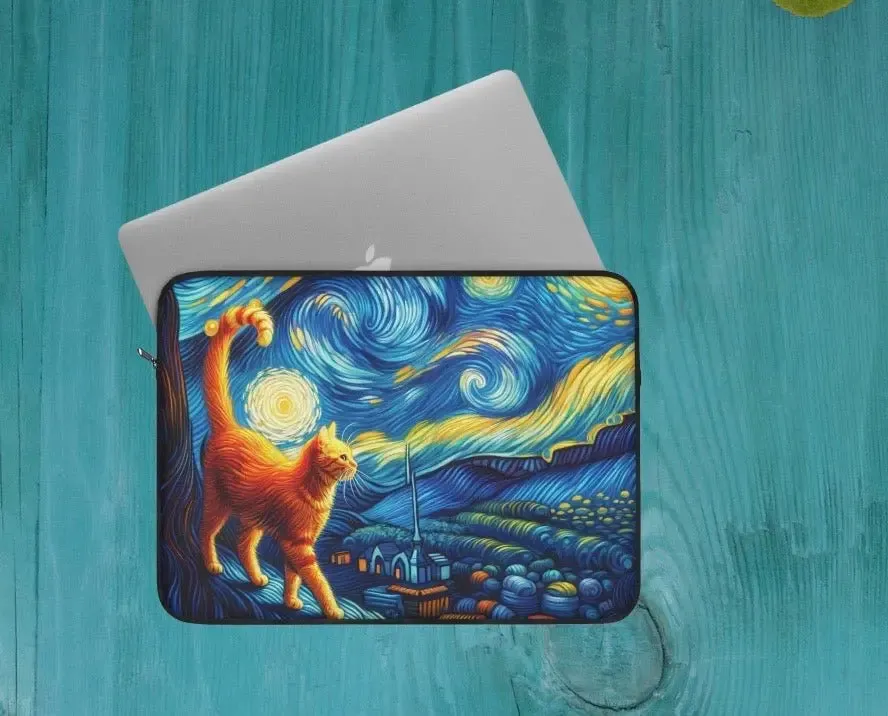 Orange Cat Starry Night - Laptop Sleeve