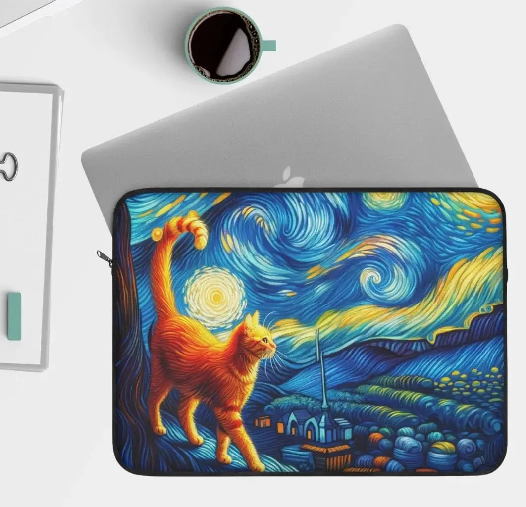 Orange Cat Starry Night - Laptop Sleeve